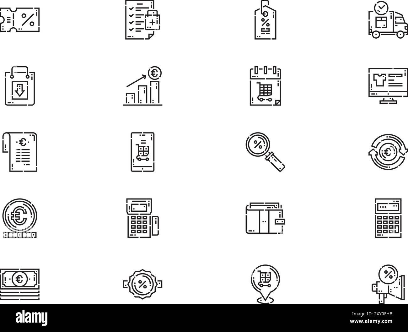 La raccolta Sales icons (icone di vendita) è un'illustrazione vettoriale con tratto modificabile. Illustrazione Vettoriale