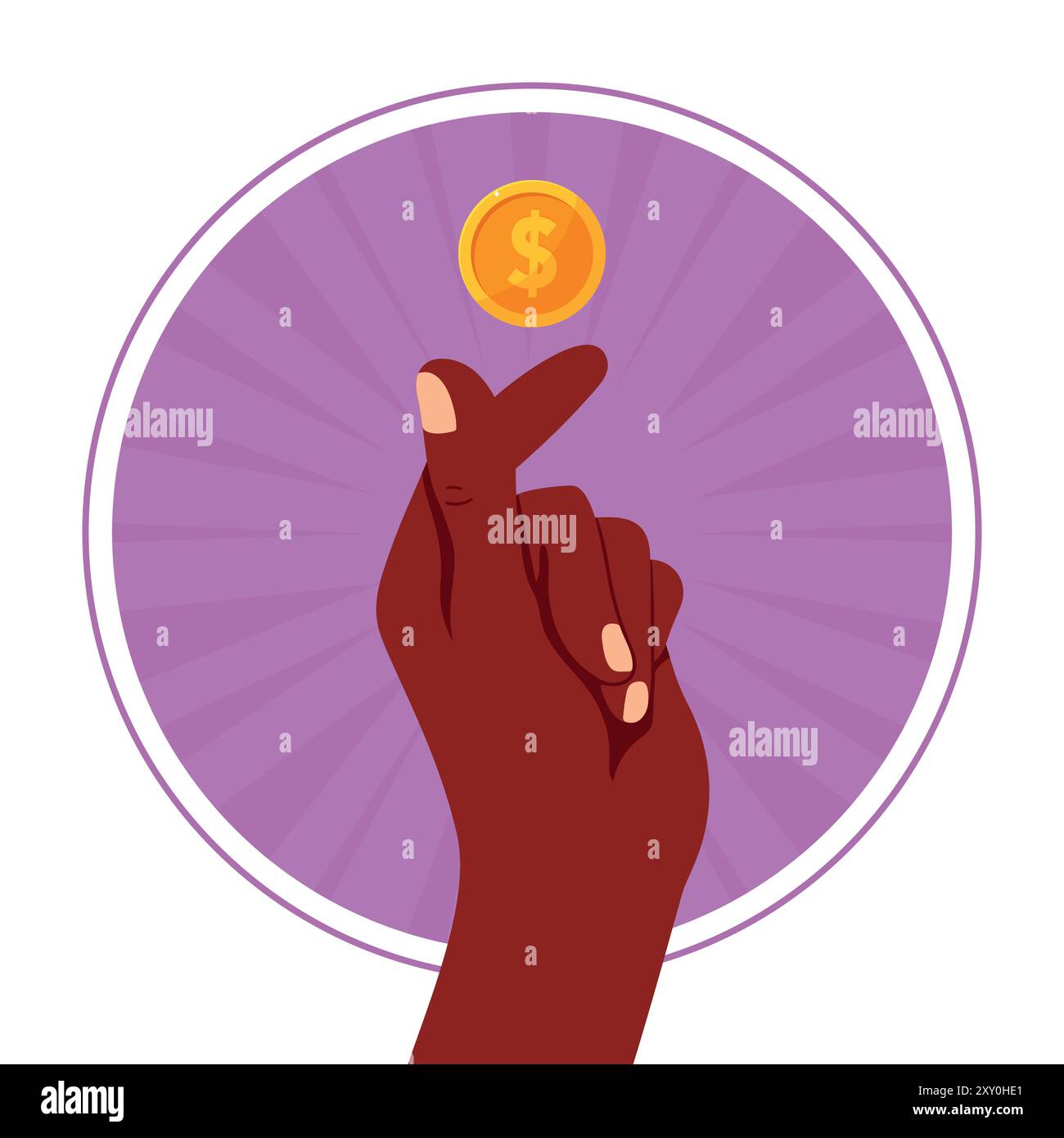 Moneta d'oro in mano. La mano umana lancia una moneta. Concetto di denaro. Illustrazione vettoriale Illustrazione Vettoriale