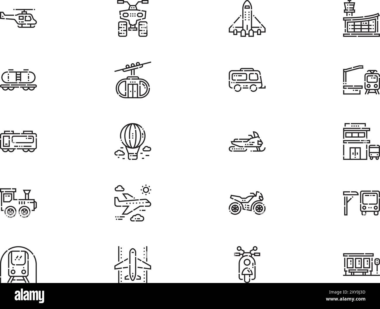 La raccolta delle icone di trasporto veicoli è un'illustrazione vettoriale con tratto modificabile. Illustrazione Vettoriale