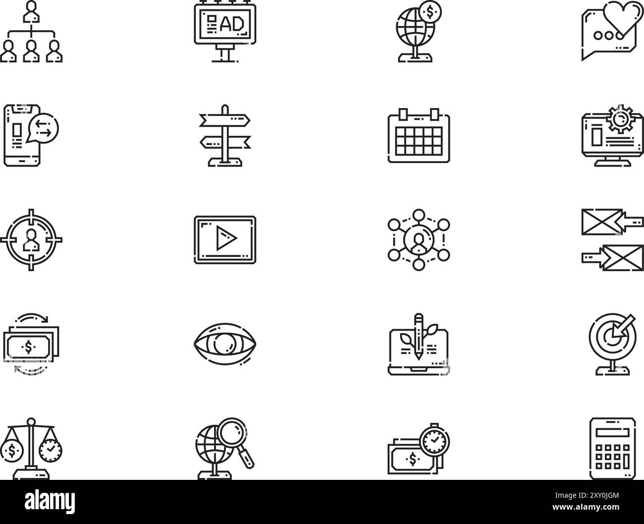 La raccolta di icone di marketing è un'illustrazione vettoriale con tratto modificabile. Illustrazione Vettoriale