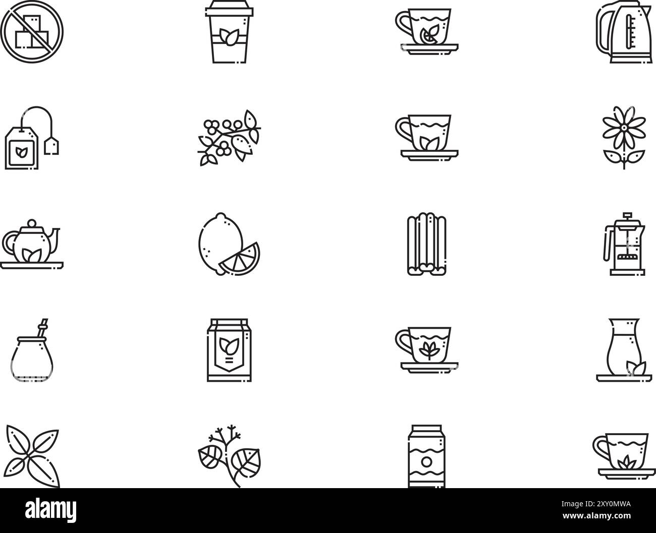 La raccolta Tea icons è un'illustrazione vettoriale con tratto modificabile. Illustrazione Vettoriale
