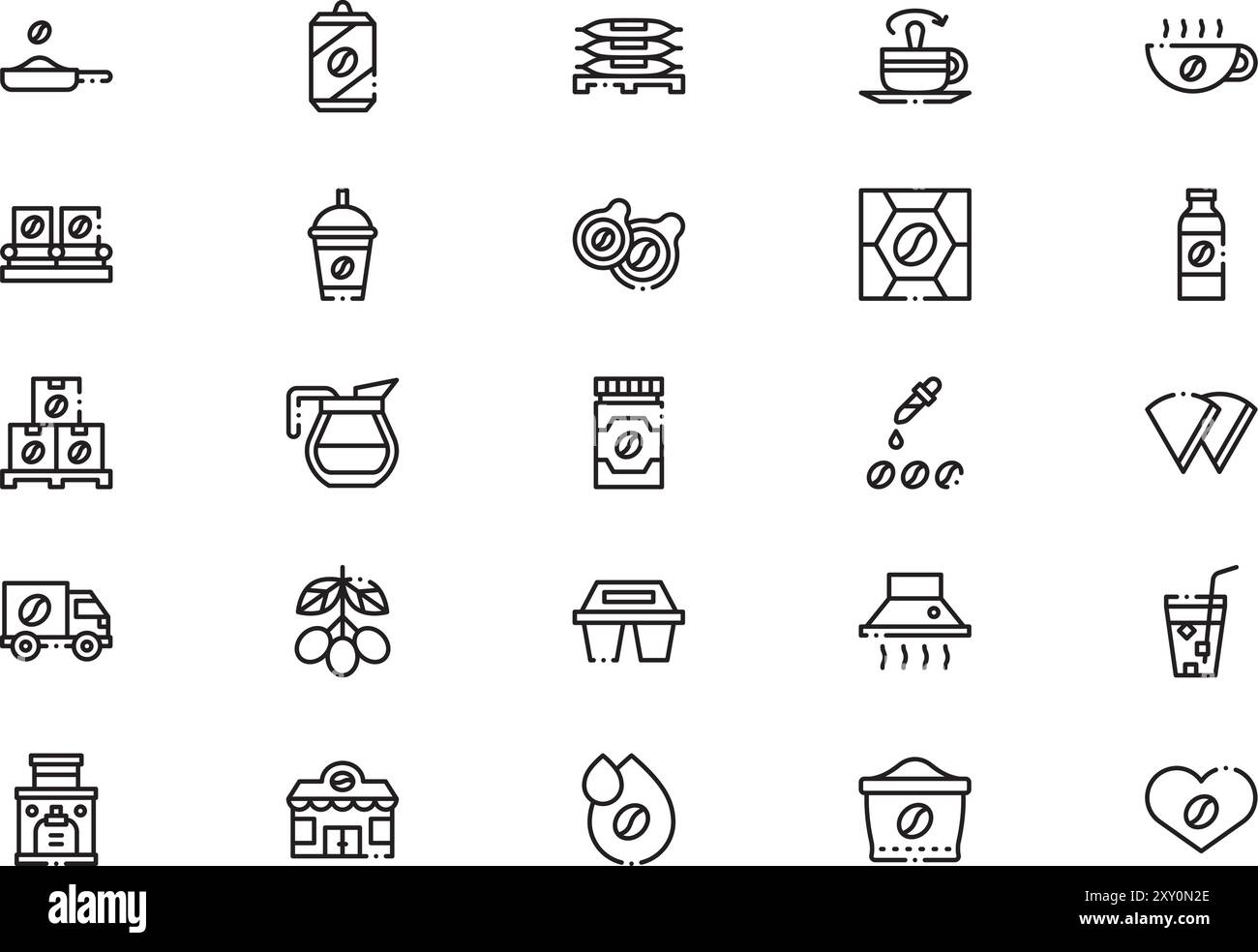 La raccolta Coffee Production icons (icone di produzione del caffè) è un'illustrazione vettoriale con traccia modificabile. Illustrazione Vettoriale