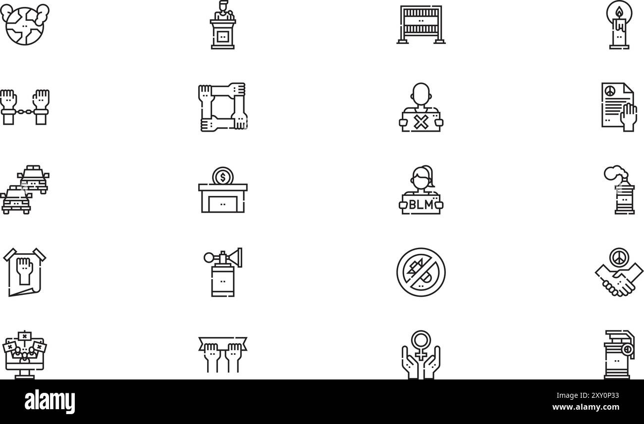 La raccolta di icone di attivismo è un'illustrazione vettoriale con traccia modificabile. Illustrazione Vettoriale