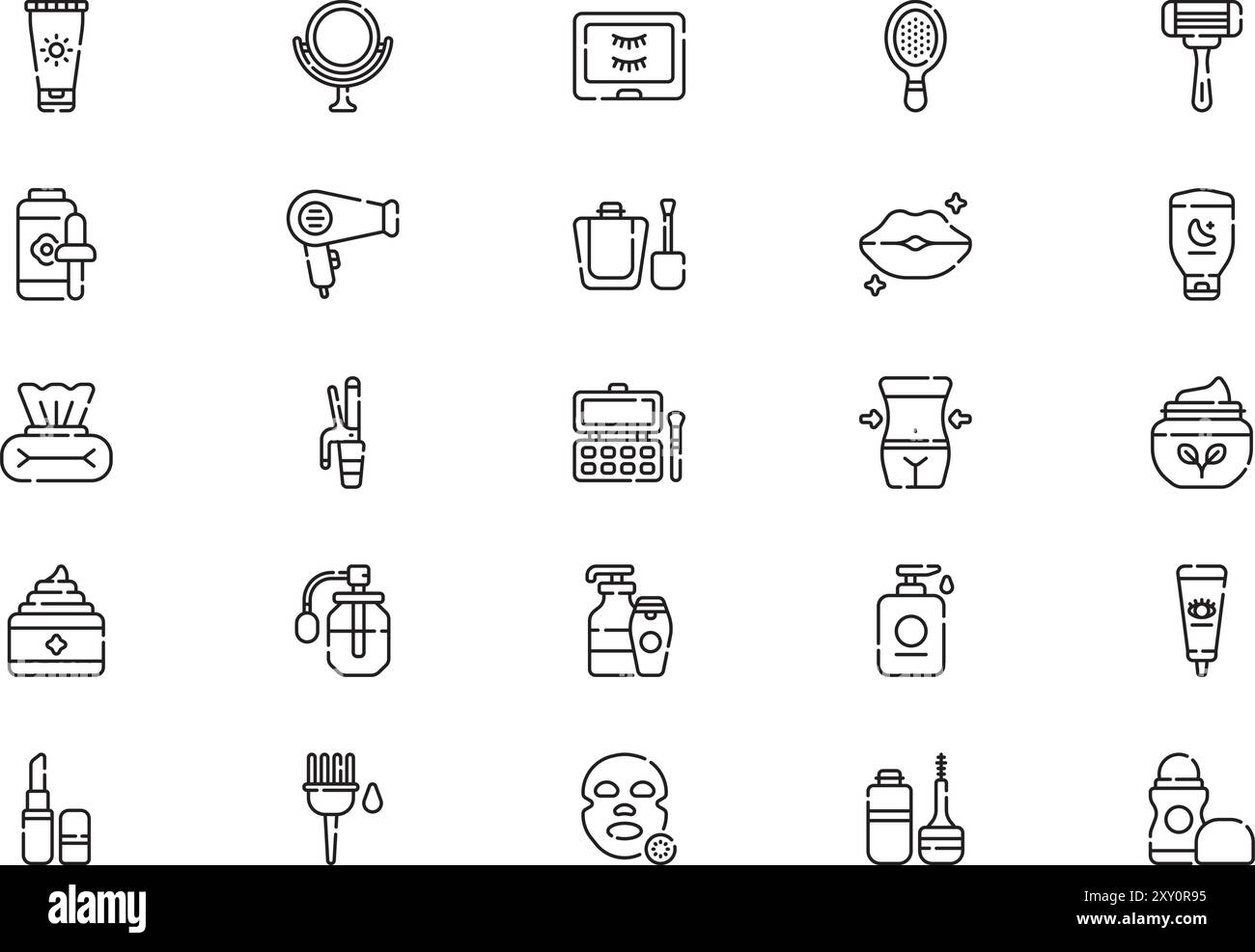 La collezione di icone di bellezza è un'illustrazione vettoriale con tratto modificabile. Illustrazione Vettoriale