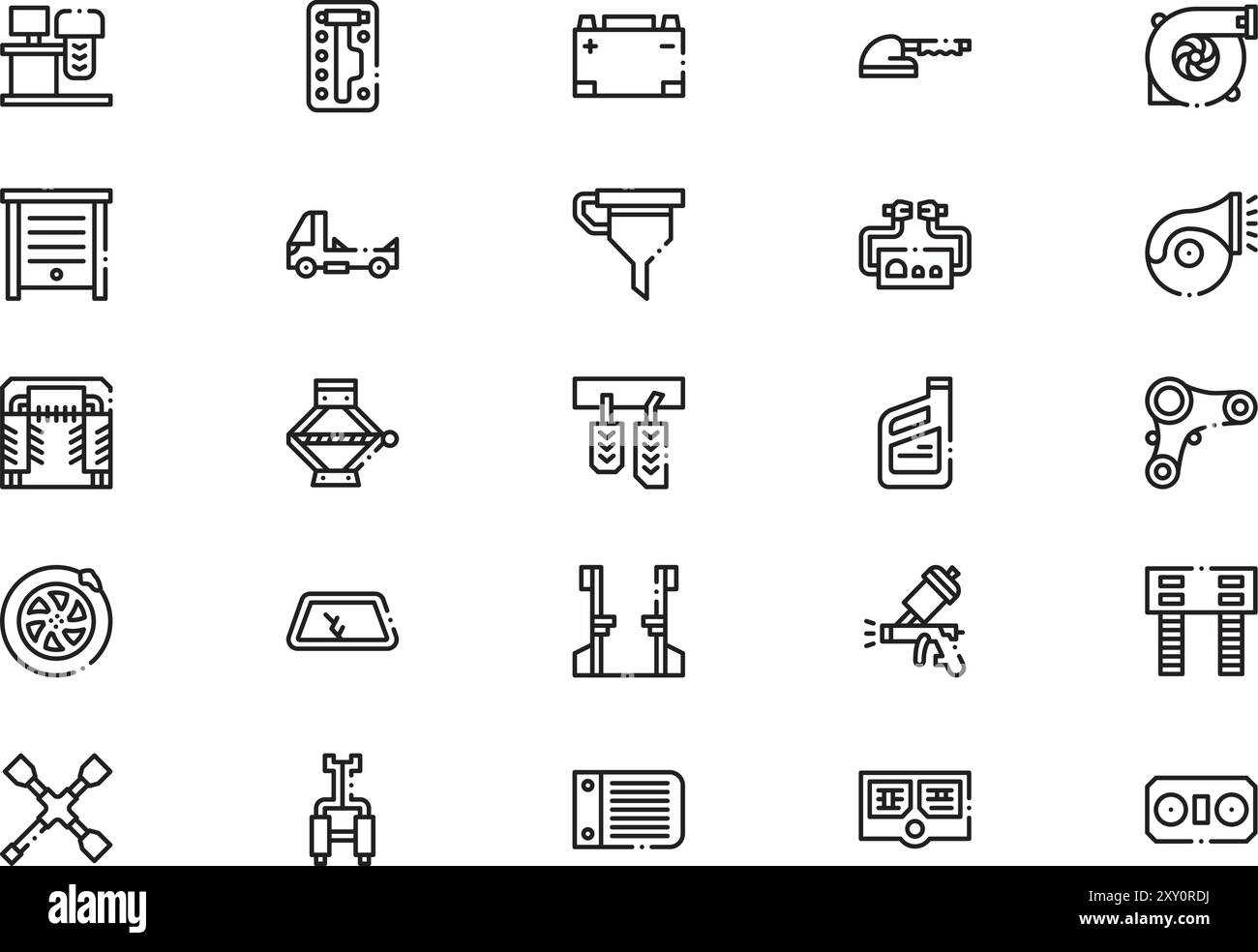 La raccolta delle icone di riparazione auto è un'illustrazione vettoriale con tratto modificabile. Illustrazione Vettoriale
