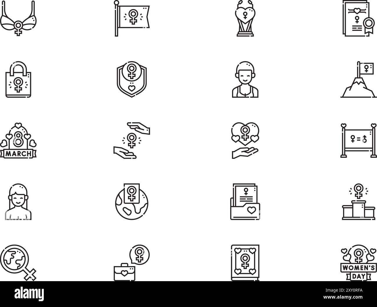 Pacchetto icone giorno donne . la raccolta è un'illustrazione vettoriale con traccia modificabile. Illustrazione Vettoriale