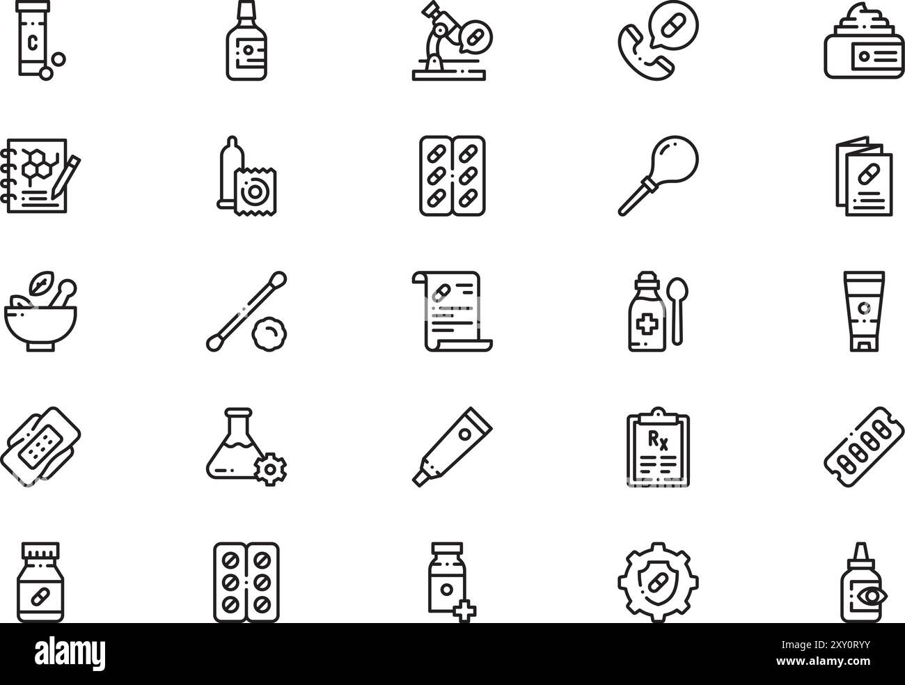 La raccolta delle icone della farmacia è un'illustrazione vettoriale con tratto modificabile. Illustrazione Vettoriale