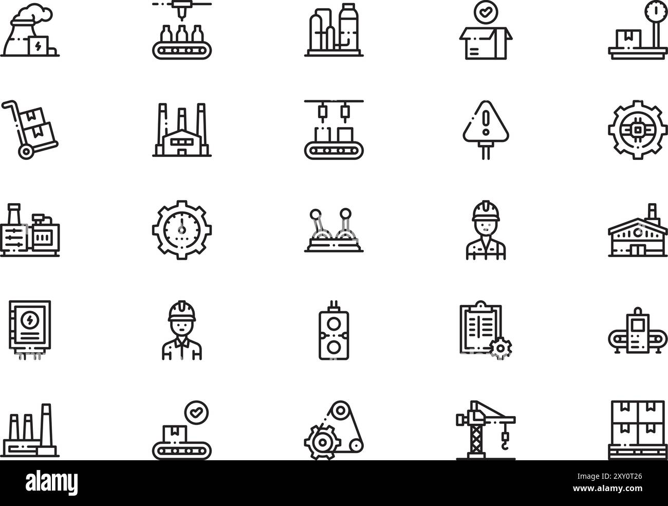 La raccolta delle icone di fabbrica è un'illustrazione vettoriale con traccia modificabile. Illustrazione Vettoriale