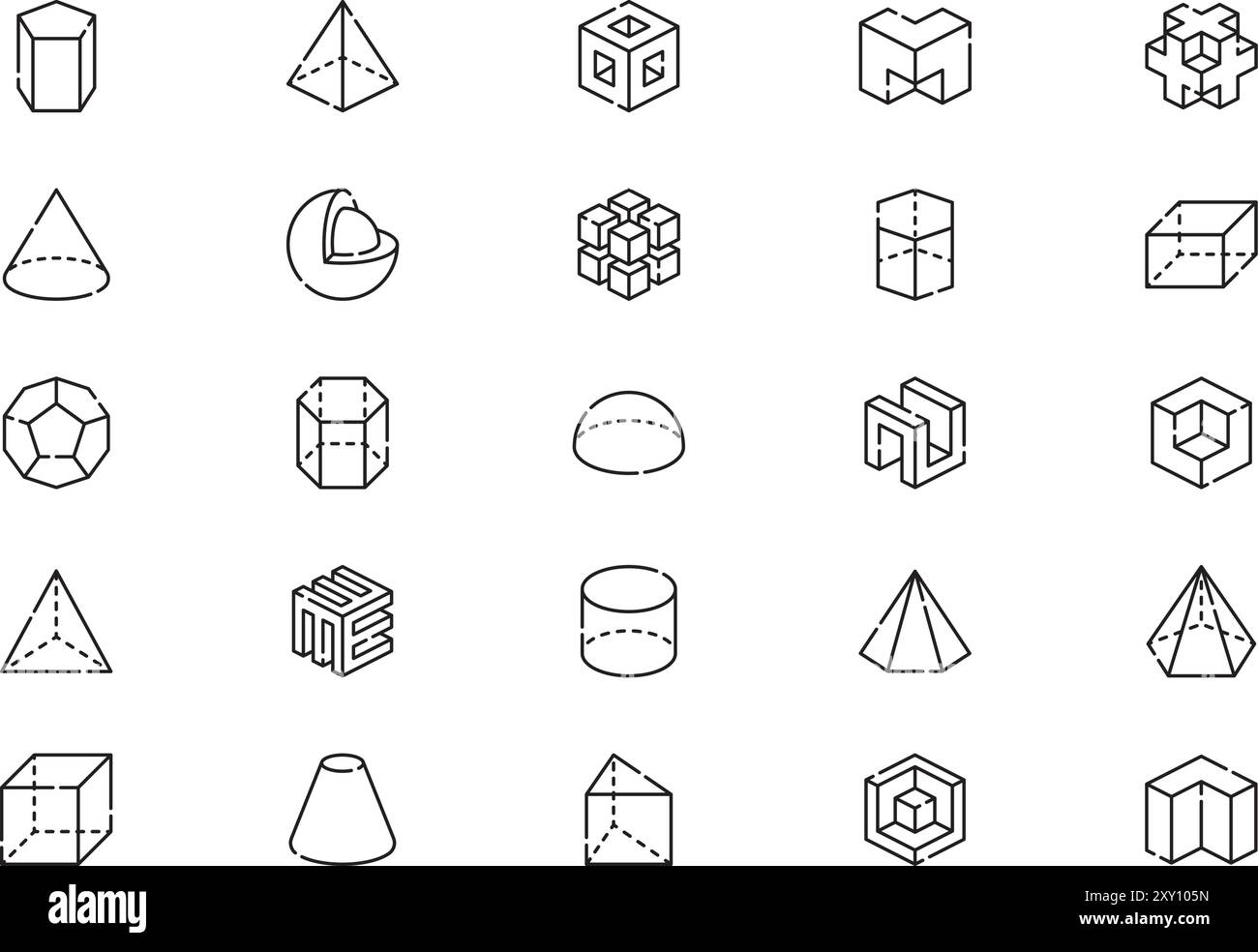 La raccolta di icone delle forme D è un'illustrazione vettoriale con traccia modificabile. Illustrazione Vettoriale