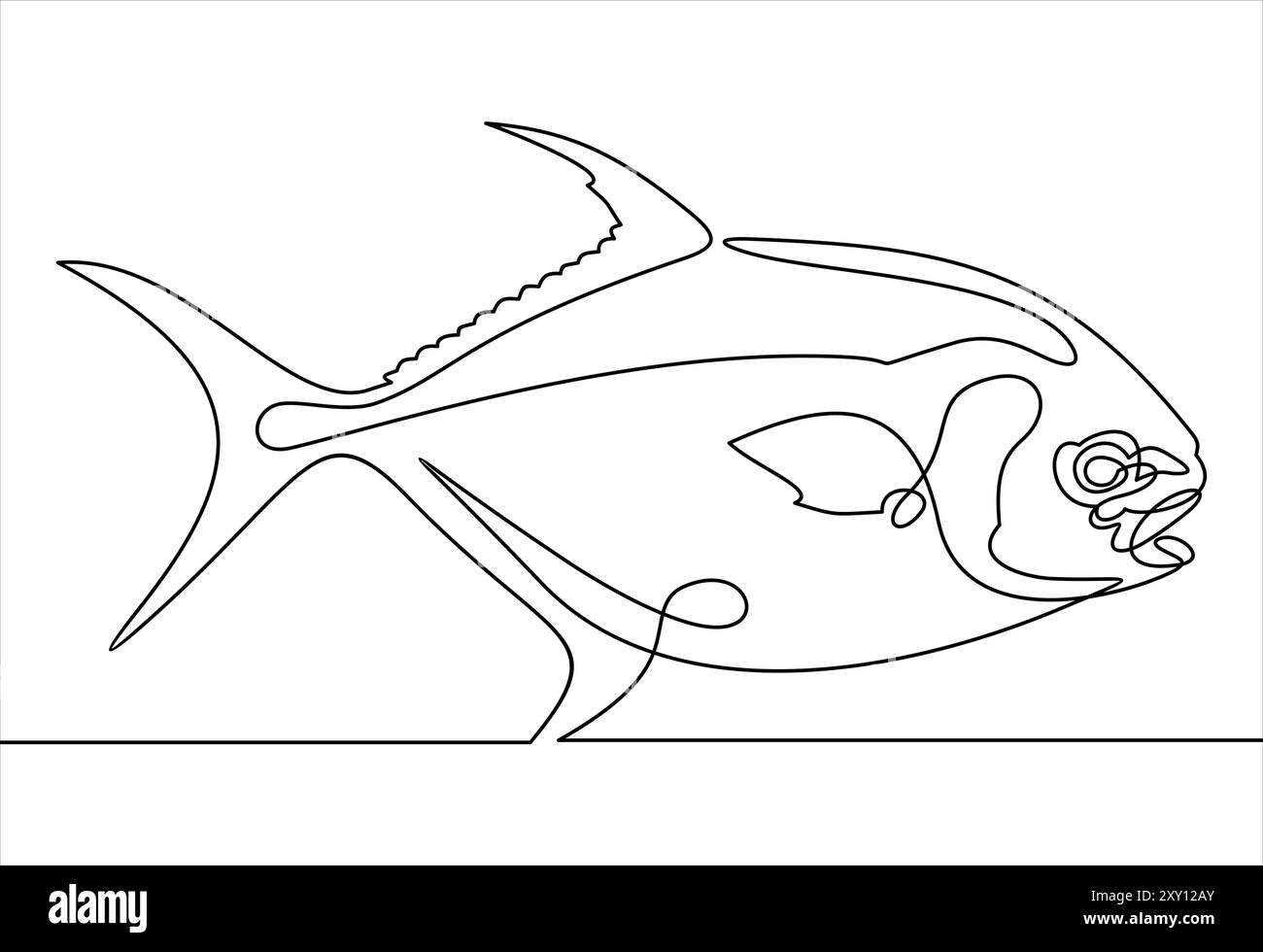 Pesca continua su una sola linea. illustrazione vettoriale. Bianco e nero. Illustrazione Vettoriale