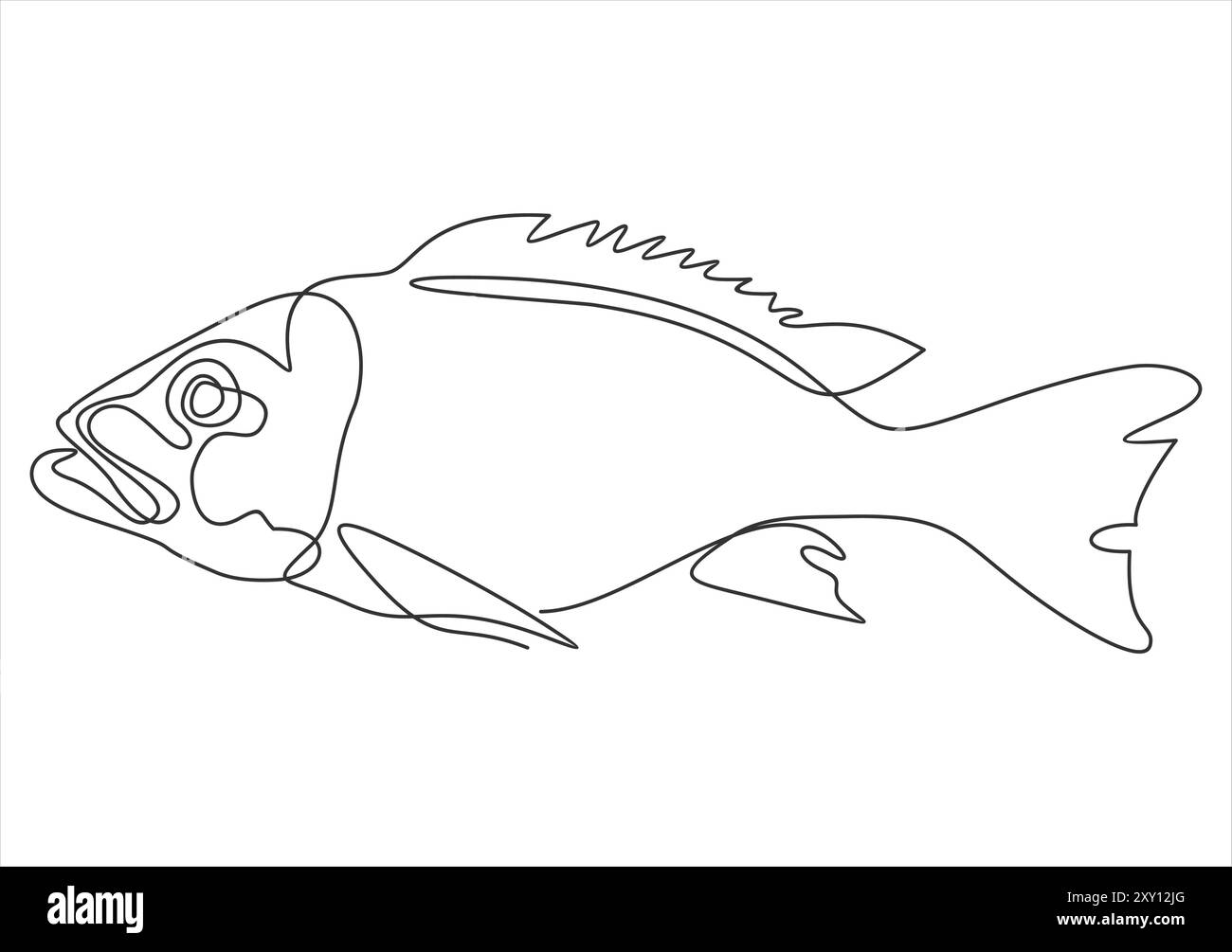 Pesca continua su una sola linea. illustrazione vettoriale. Bianco e nero. Illustrazione Vettoriale
