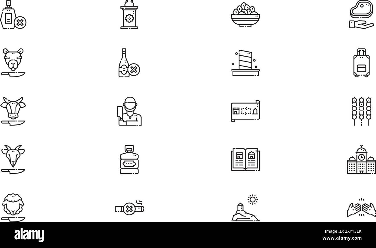 La raccolta EID aladha icons è un'illustrazione vettoriale con traccia modificabile. Illustrazione Vettoriale