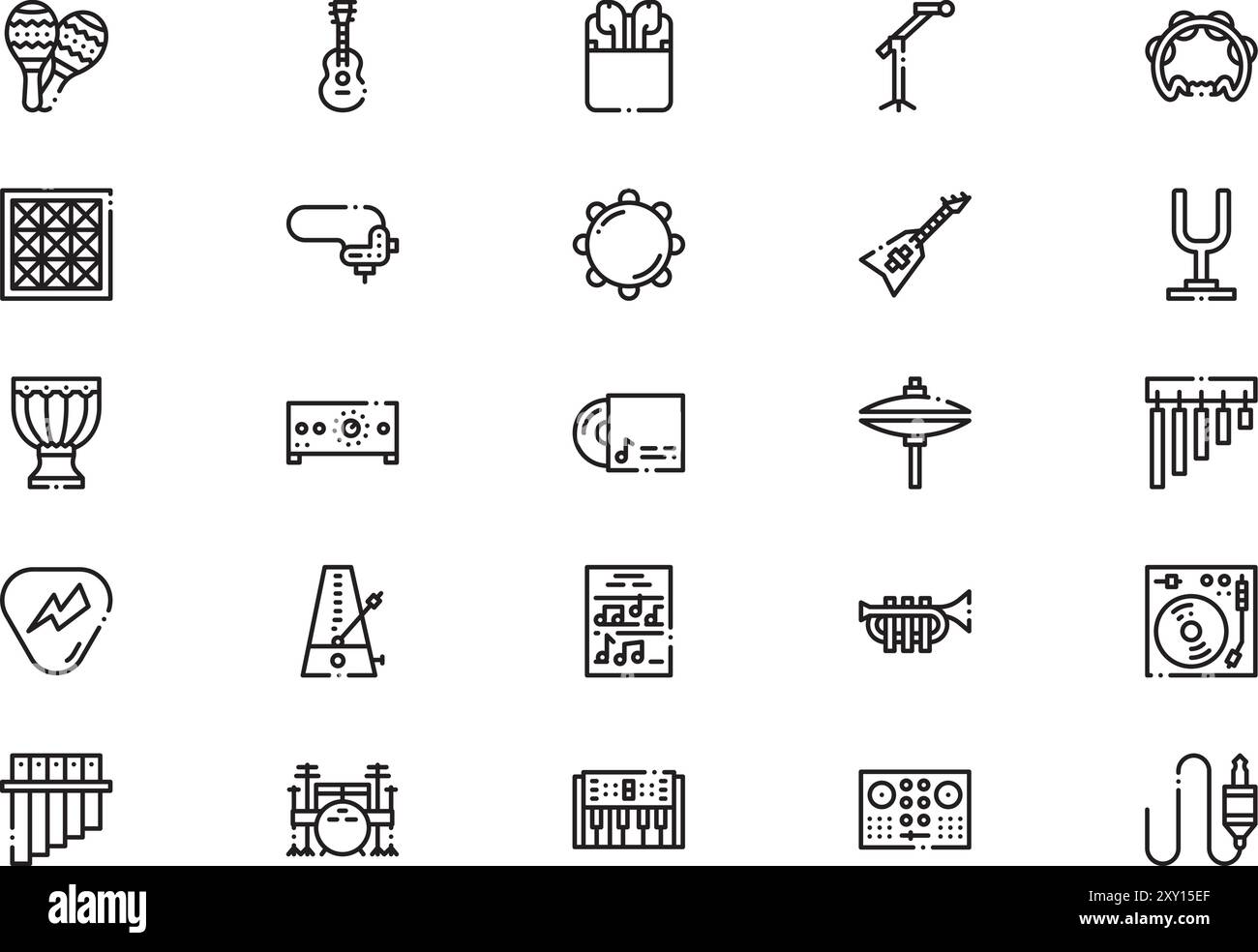 La raccolta di icone del negozio musicale è un'illustrazione vettoriale con traccia modificabile. Illustrazione Vettoriale