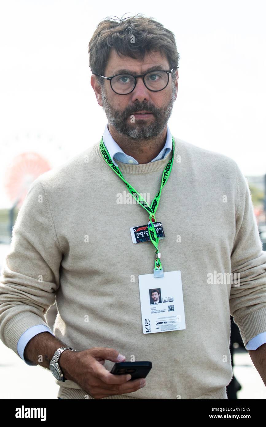 Zandvoort, Paesi Bassi. 22-25 agosto 2024. Formula 1: Heineken, Gran Premio d'Olanda. Sabato. Andrea Agnelli, imprenditore italiano e manager sportivo, Form Foto Stock