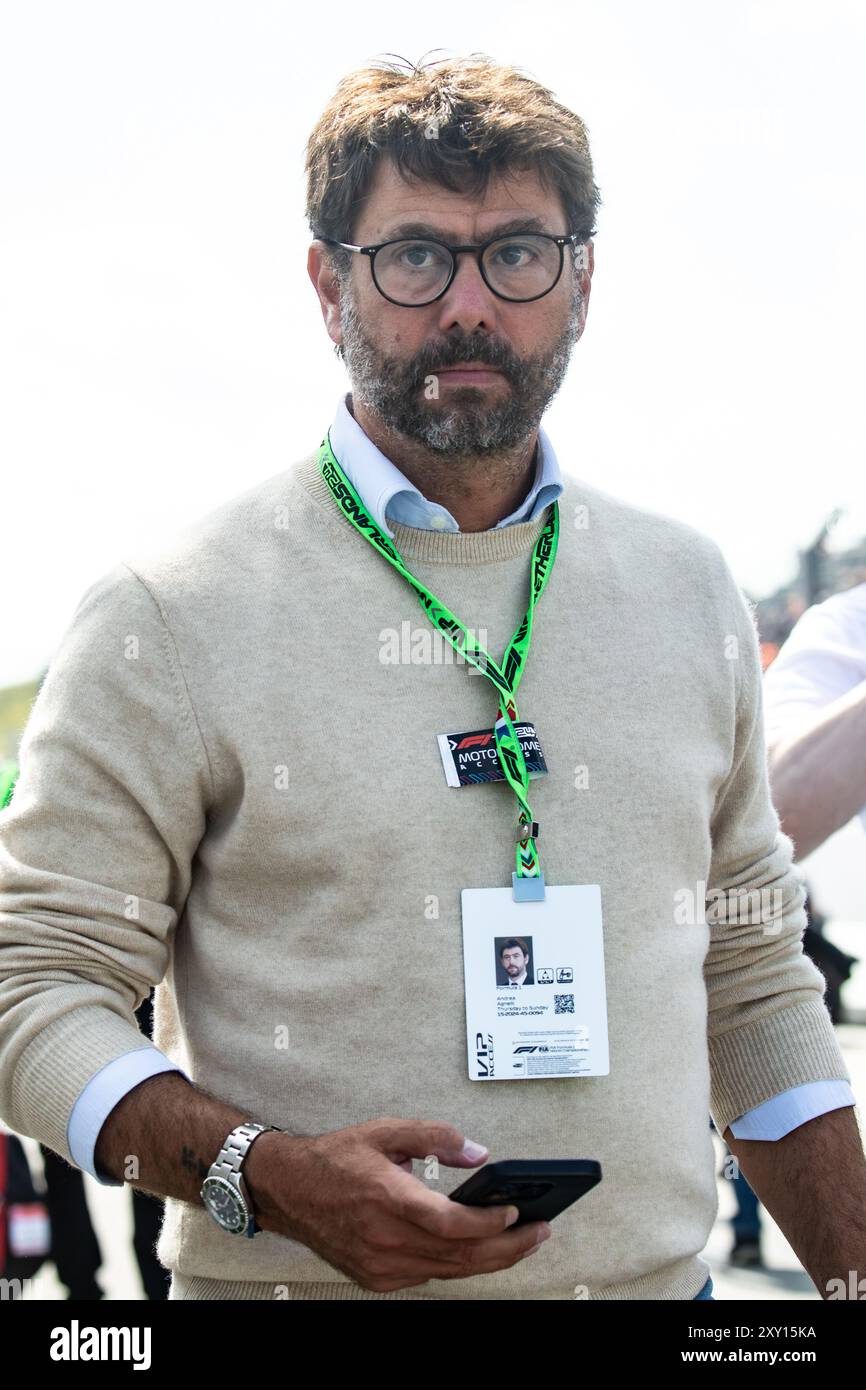 Zandvoort, Paesi Bassi. 22-25 agosto 2024. Formula 1: Heineken, Gran Premio d'Olanda. Sabato. Andrea Agnelli, imprenditore italiano e manager sportivo, Form Foto Stock