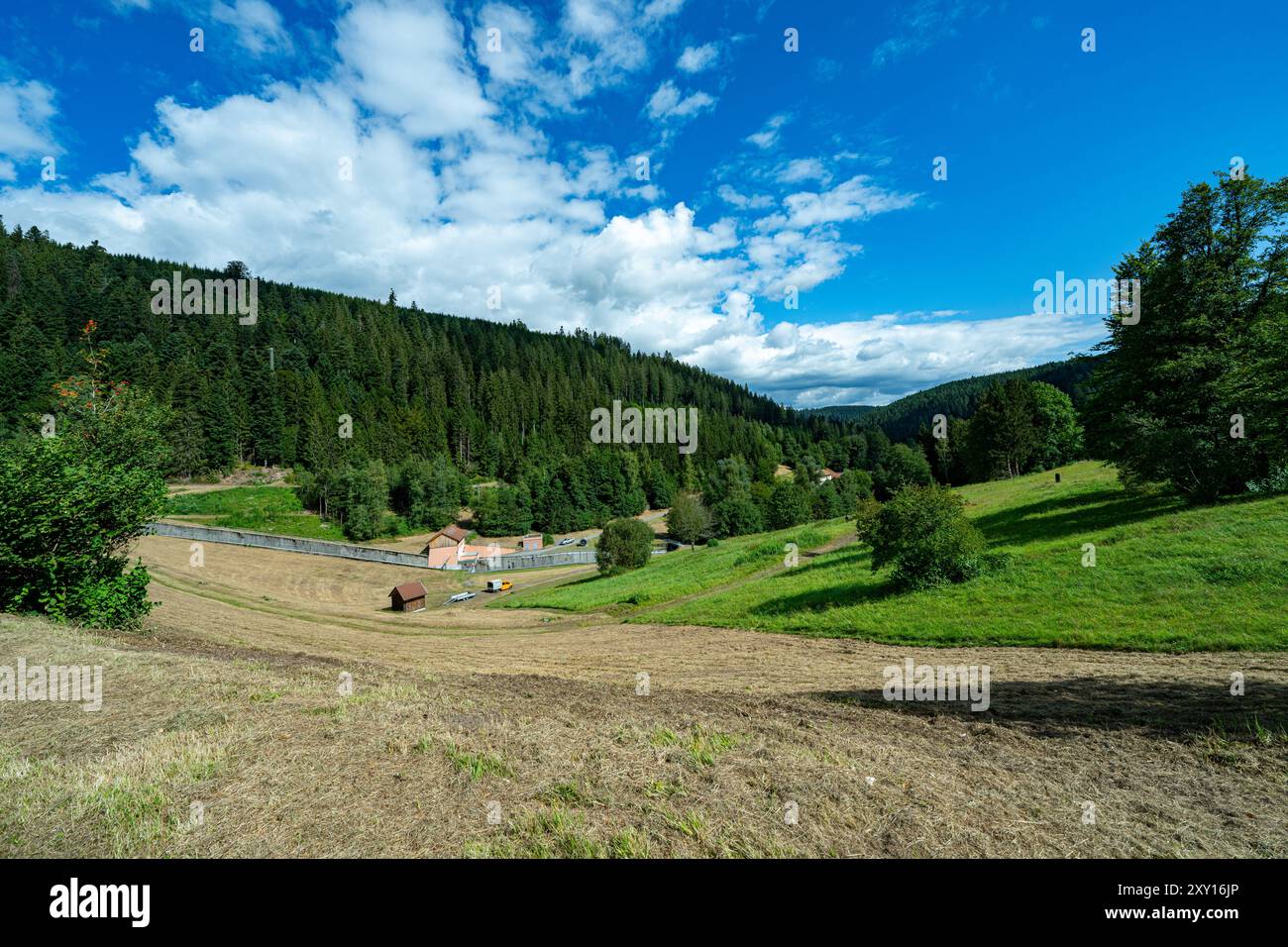 Serbatoio di Nahgold, (Nahgoldtalsperre) con un cielo fantastico, vicino a Freudenstadt, nella Foresta Nera. Baden Wuerttemberg, Germania, Europa Foto Stock