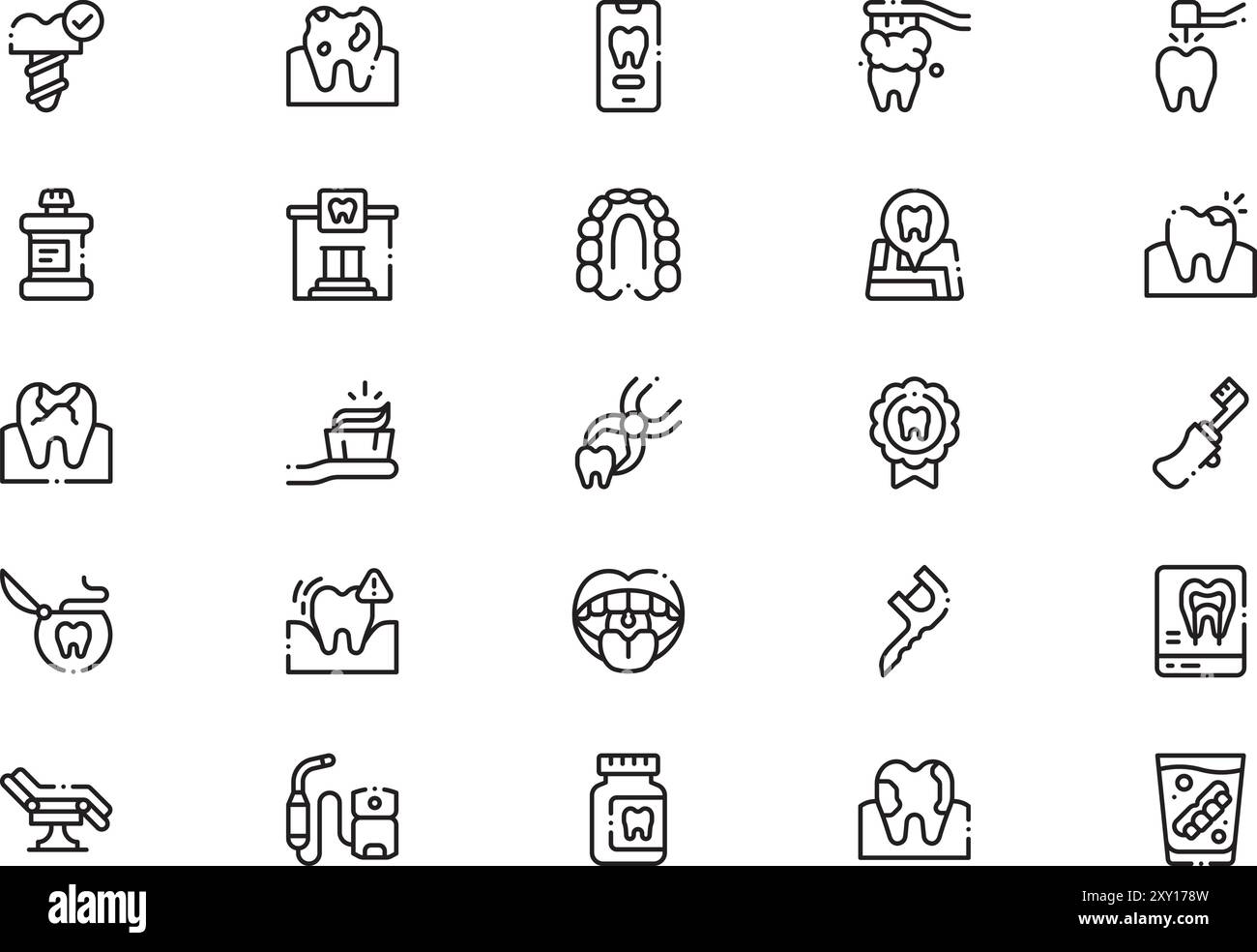 La raccolta di icone dentista è un'illustrazione vettoriale con traccia modificabile. Illustrazione Vettoriale