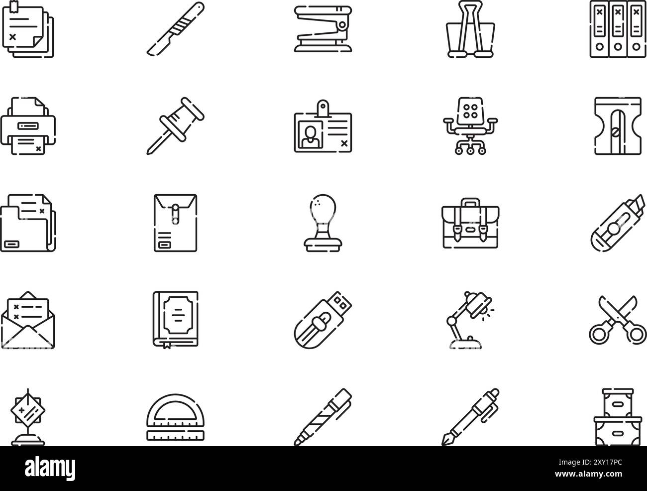 La raccolta di icone di cancelleria è un'illustrazione vettoriale con tratto modificabile. Illustrazione Vettoriale