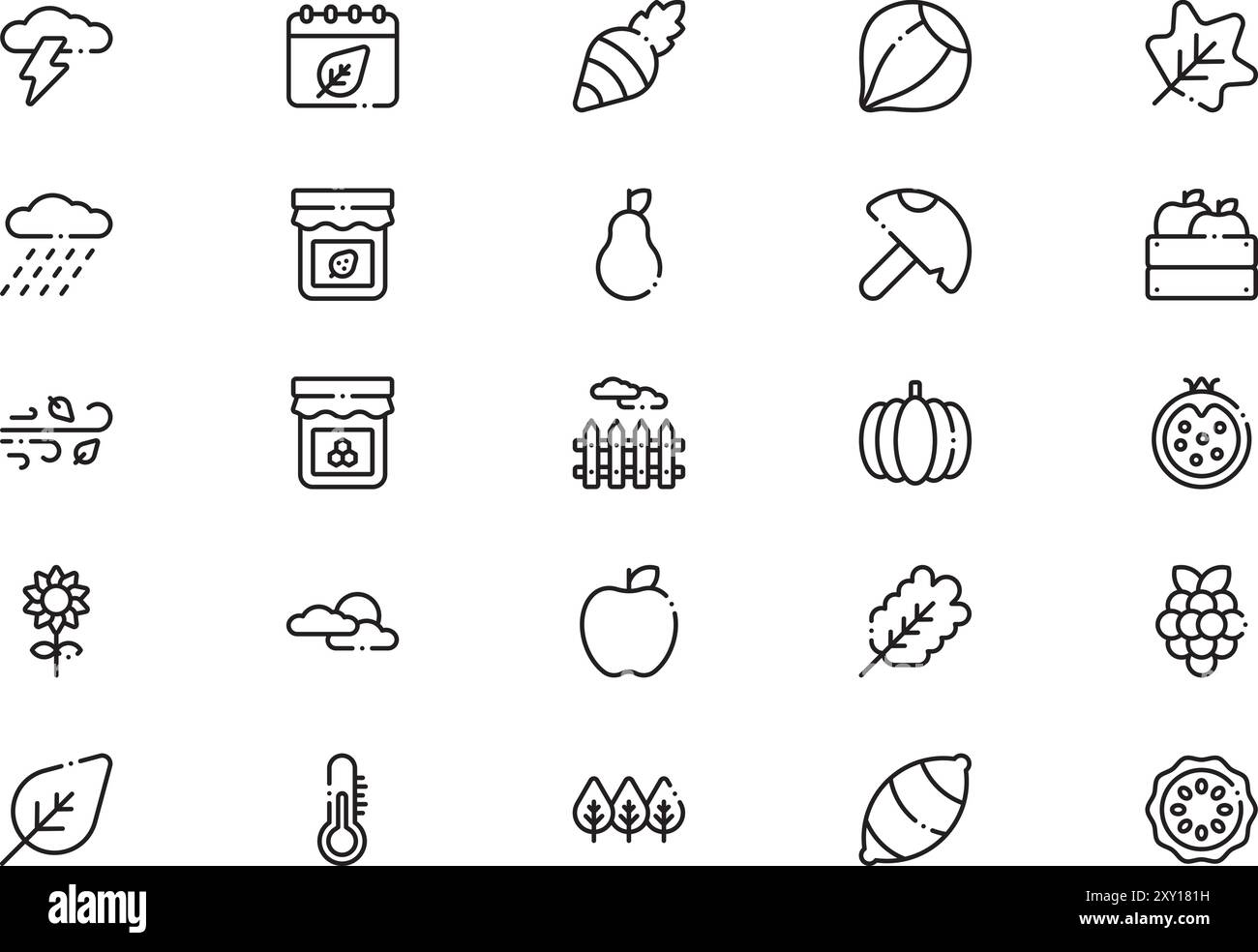 La raccolta icone autunnali è un'illustrazione vettoriale con traccia modificabile. Illustrazione Vettoriale