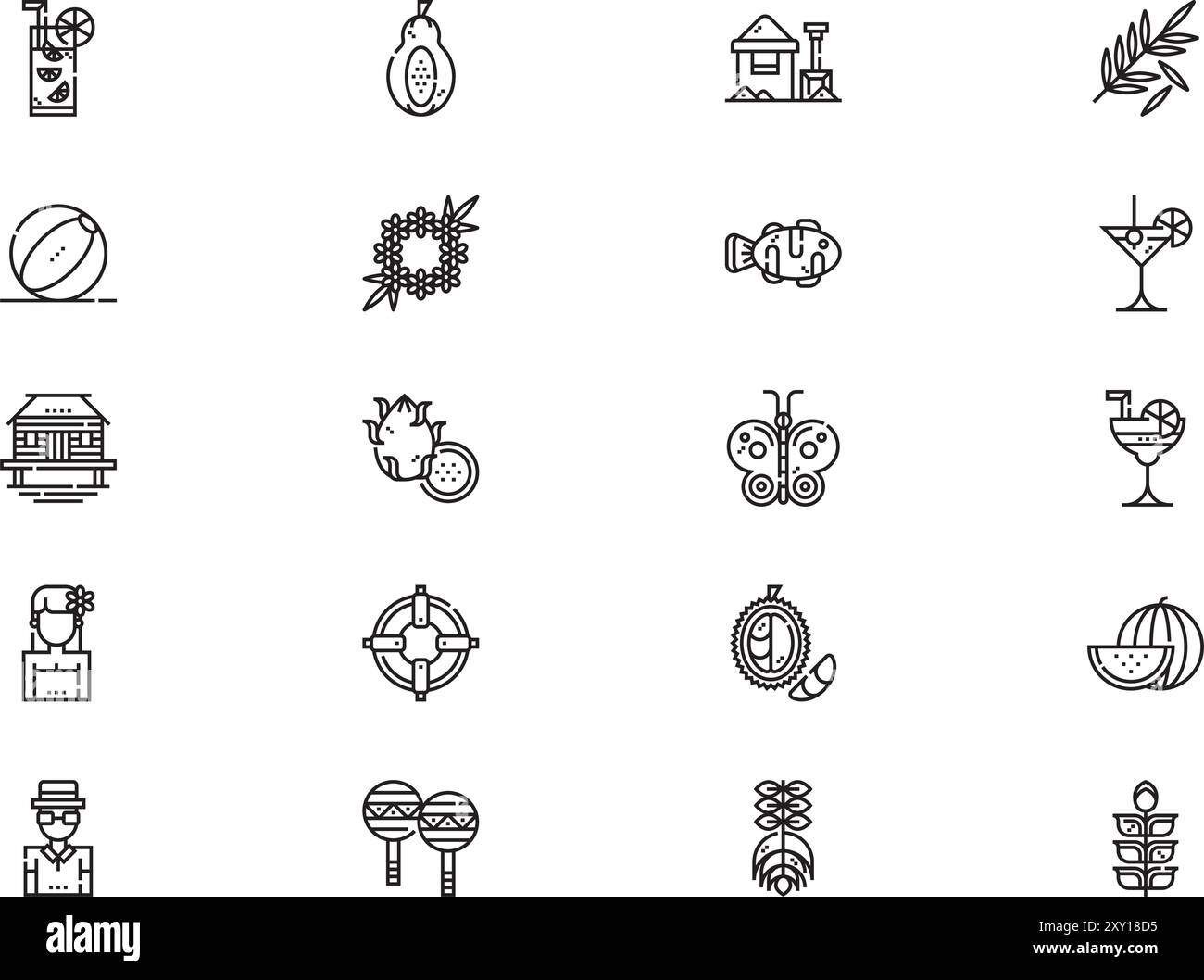 La raccolta Tropical icons è un'illustrazione vettoriale con traccia modificabile. Illustrazione Vettoriale