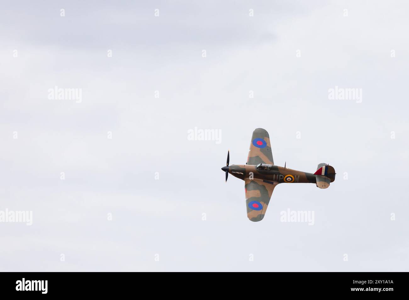 Caccia RAF Hawker Hurricane Mk1 della seconda guerra mondiale, R4118, UP-W presso l'aeroporto di Little Gransden, Cambridgeshire, Inghilterra Foto Stock