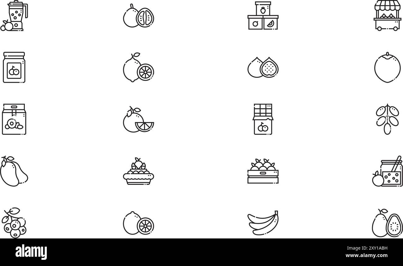 La raccolta icone frutta è un'illustrazione vettoriale con traccia modificabile. Illustrazione Vettoriale