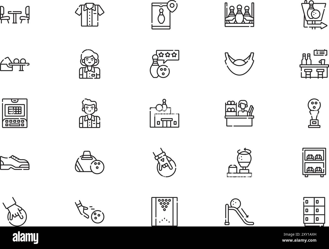 La collezione bowling icons è un'illustrazione vettoriale con tratto modificabile. Illustrazione Vettoriale