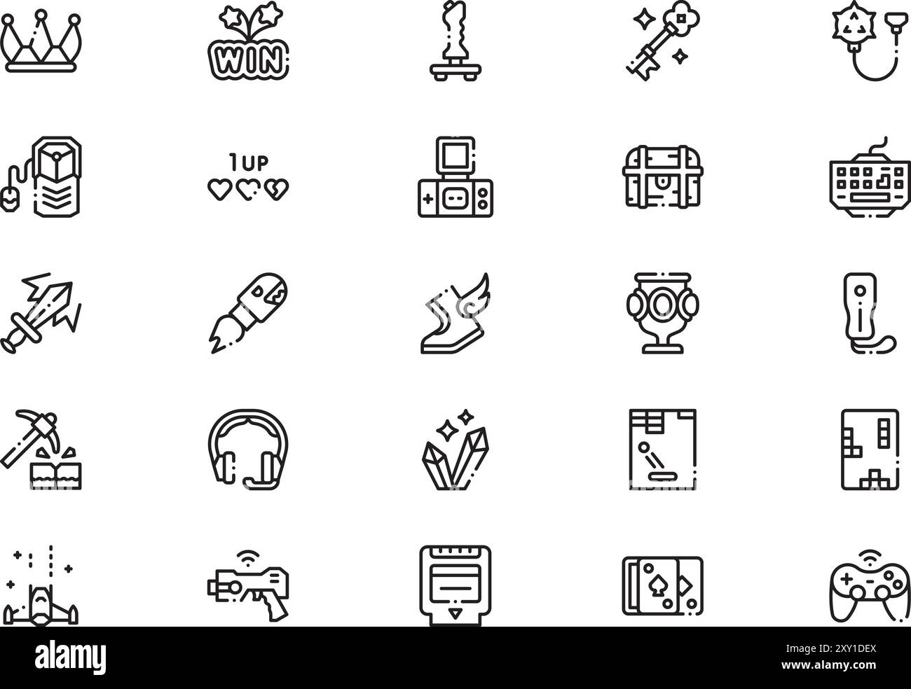 La raccolta di icone di gioco è un'illustrazione vettoriale con traccia modificabile. Illustrazione Vettoriale