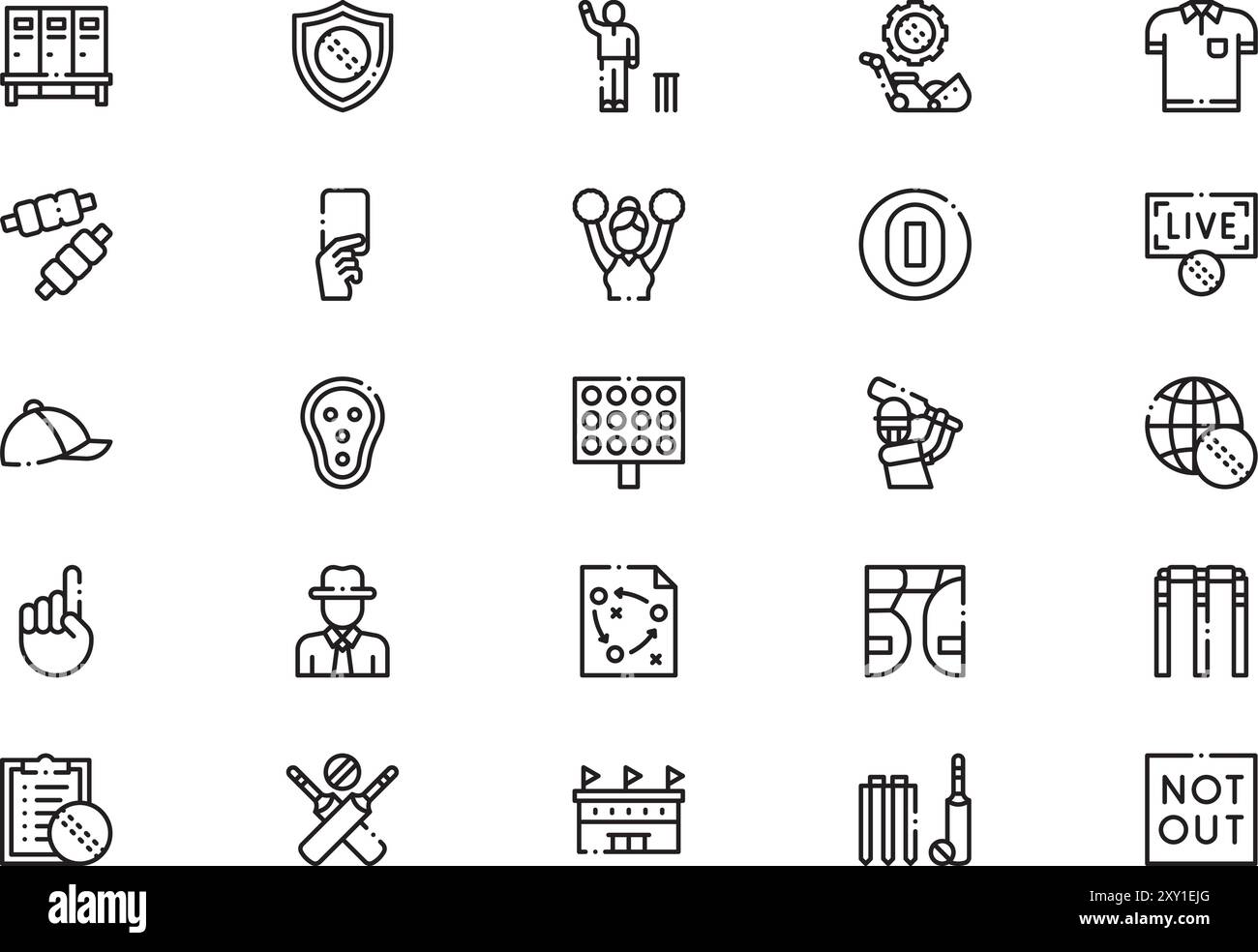 La raccolta Cricket icons è un'illustrazione vettoriale con traccia modificabile. Illustrazione Vettoriale