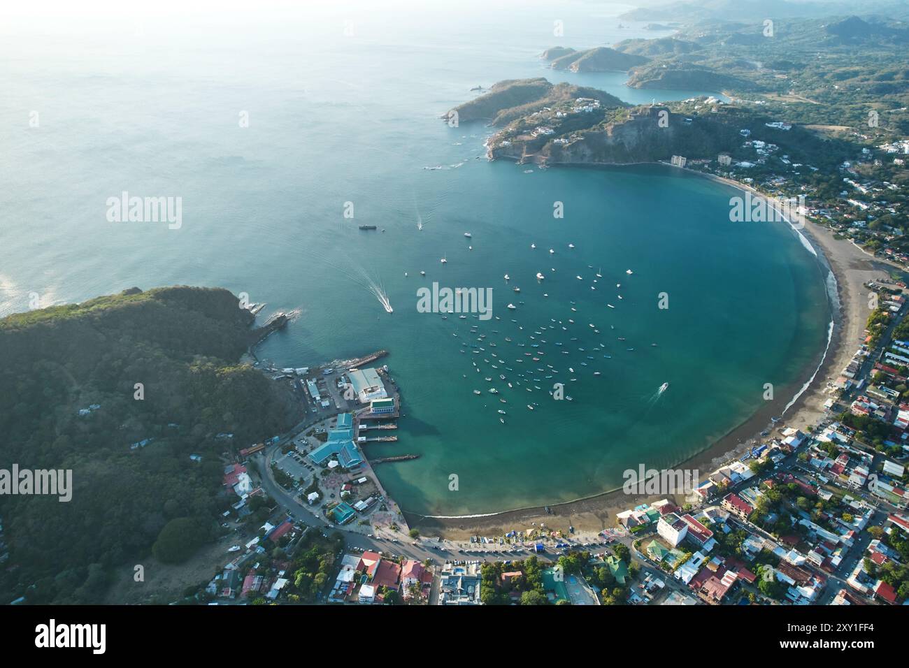 Vista aerea del porto delle navi da crociera di San Juan del Sur in Nicaragua Foto Stock