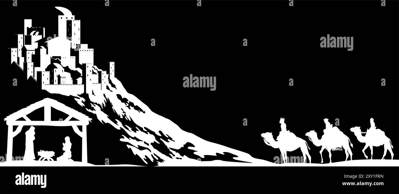Presepe natalizio Bethlehem Manger Wise Men Illustrazione Vettoriale
