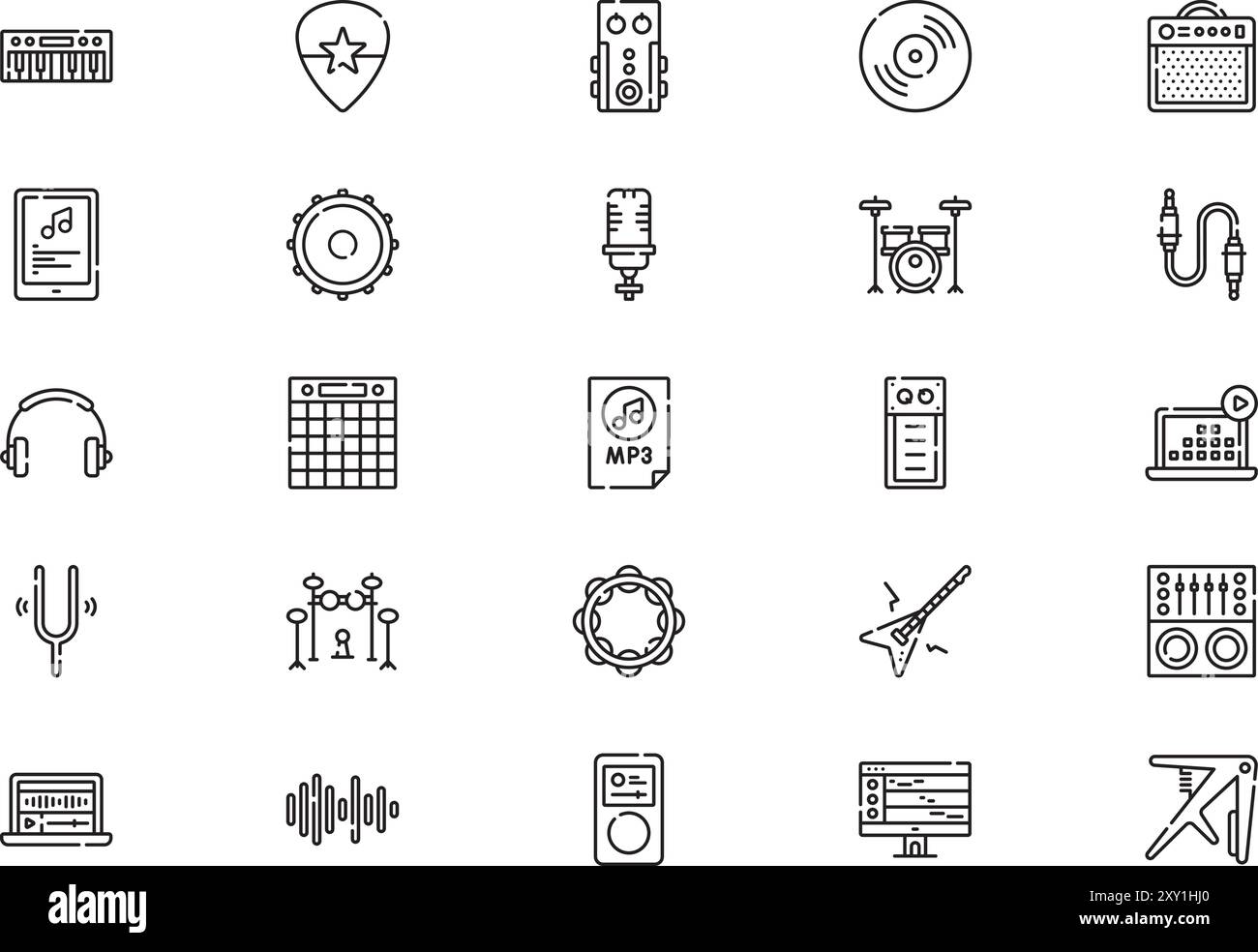 La raccolta Electronic Music icons è un'illustrazione vettoriale con traccia modificabile. Illustrazione Vettoriale