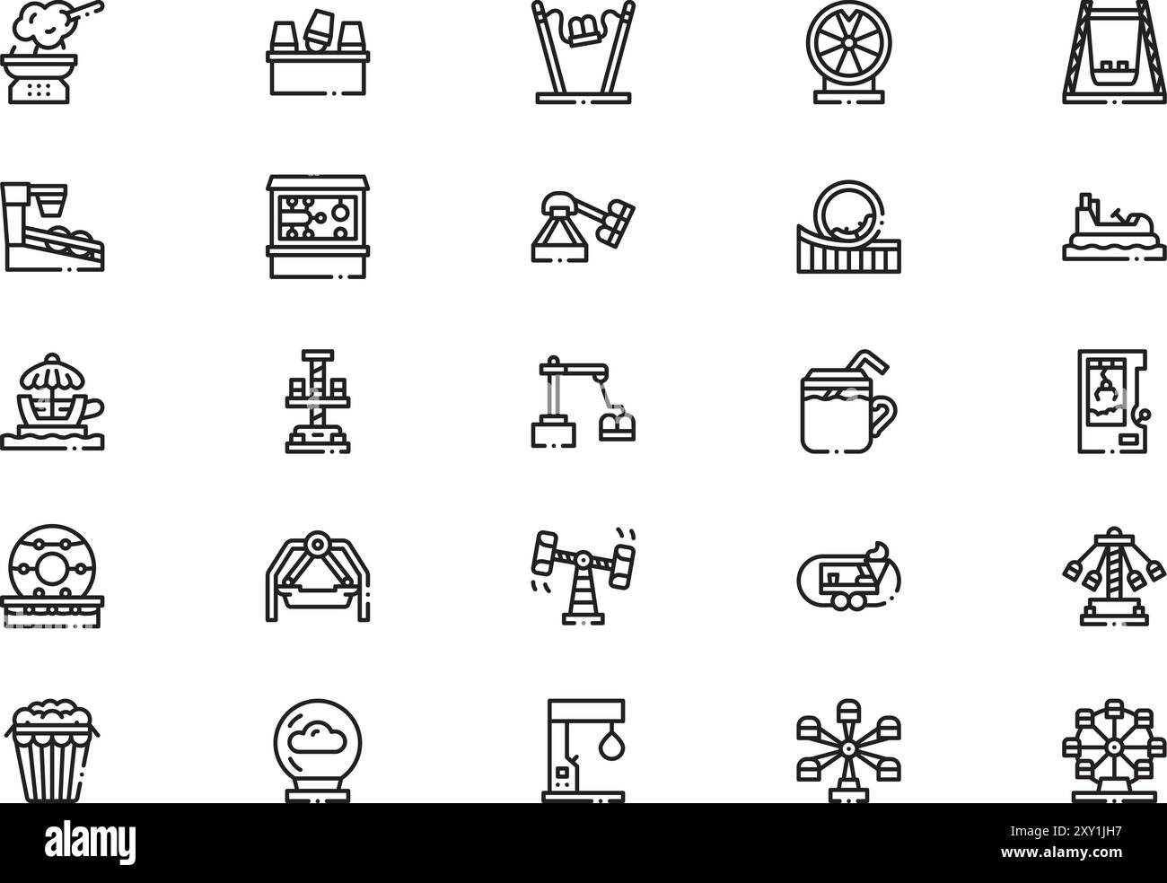 La collezione di icone del parco divertimenti è un'illustrazione vettoriale con tratto modificabile. Illustrazione Vettoriale