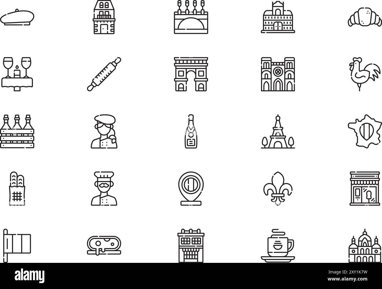 La raccolta France icons è un'illustrazione vettoriale con tratto modificabile. Illustrazione Vettoriale