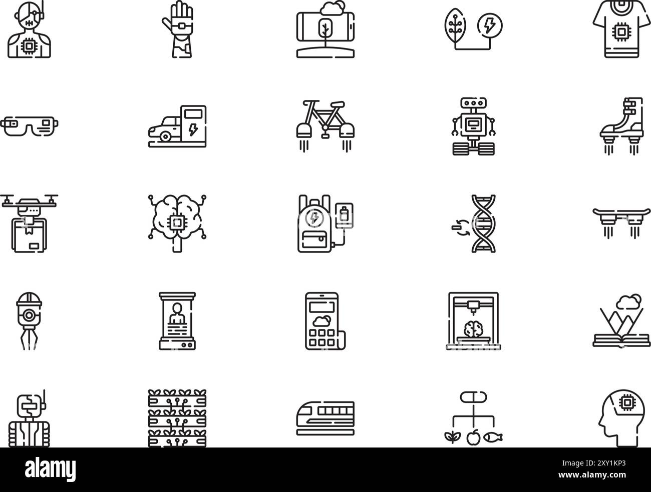 La tecnologia della collezione Future icons è un'illustrazione vettoriale con traccia modificabile. Illustrazione Vettoriale