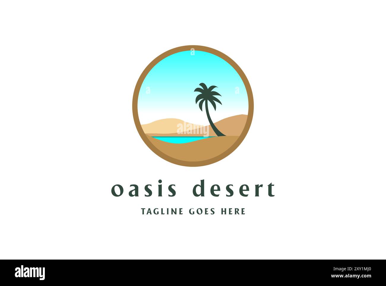 Circular Arabian Oasis Desert Lake con logo Palm Date Design Vector Illustrazione Vettoriale