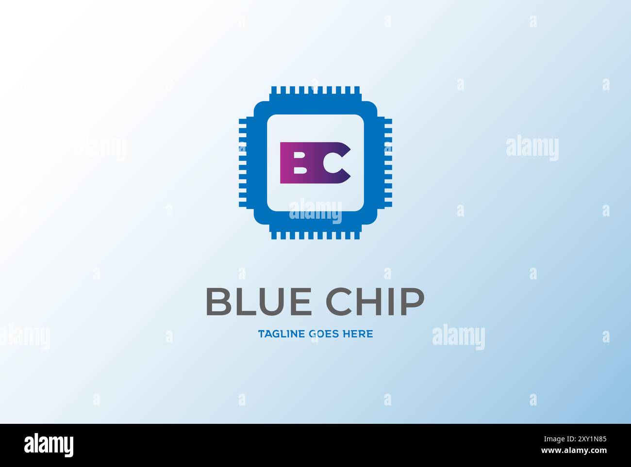 Chip di processore elettronico blu per tecnologia CPU o logo di intelligenza artificiale Design Vector Illustrazione Vettoriale