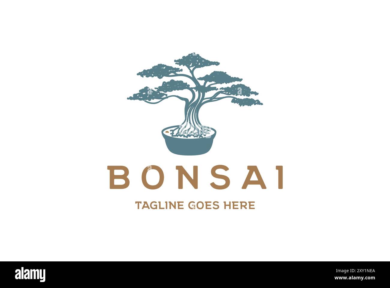 Giapponese orientale Bonsai Mini pianta albero su vaso silhouette Logo Design Vector Illustrazione Vettoriale