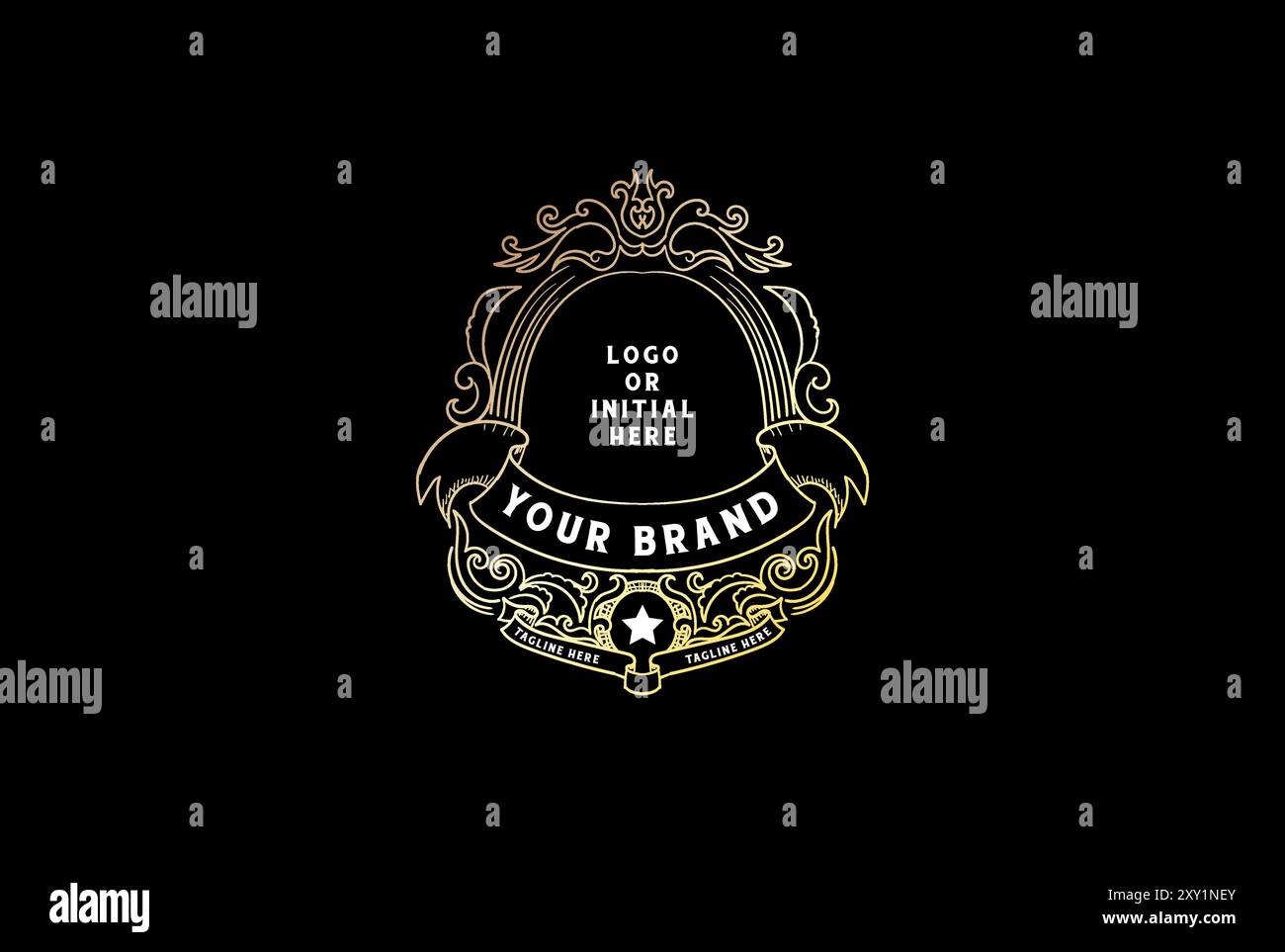 Vintage retro Royal Golden Elegant Crest Blank Frame Border Logo Design Vector Illustrazione Vettoriale