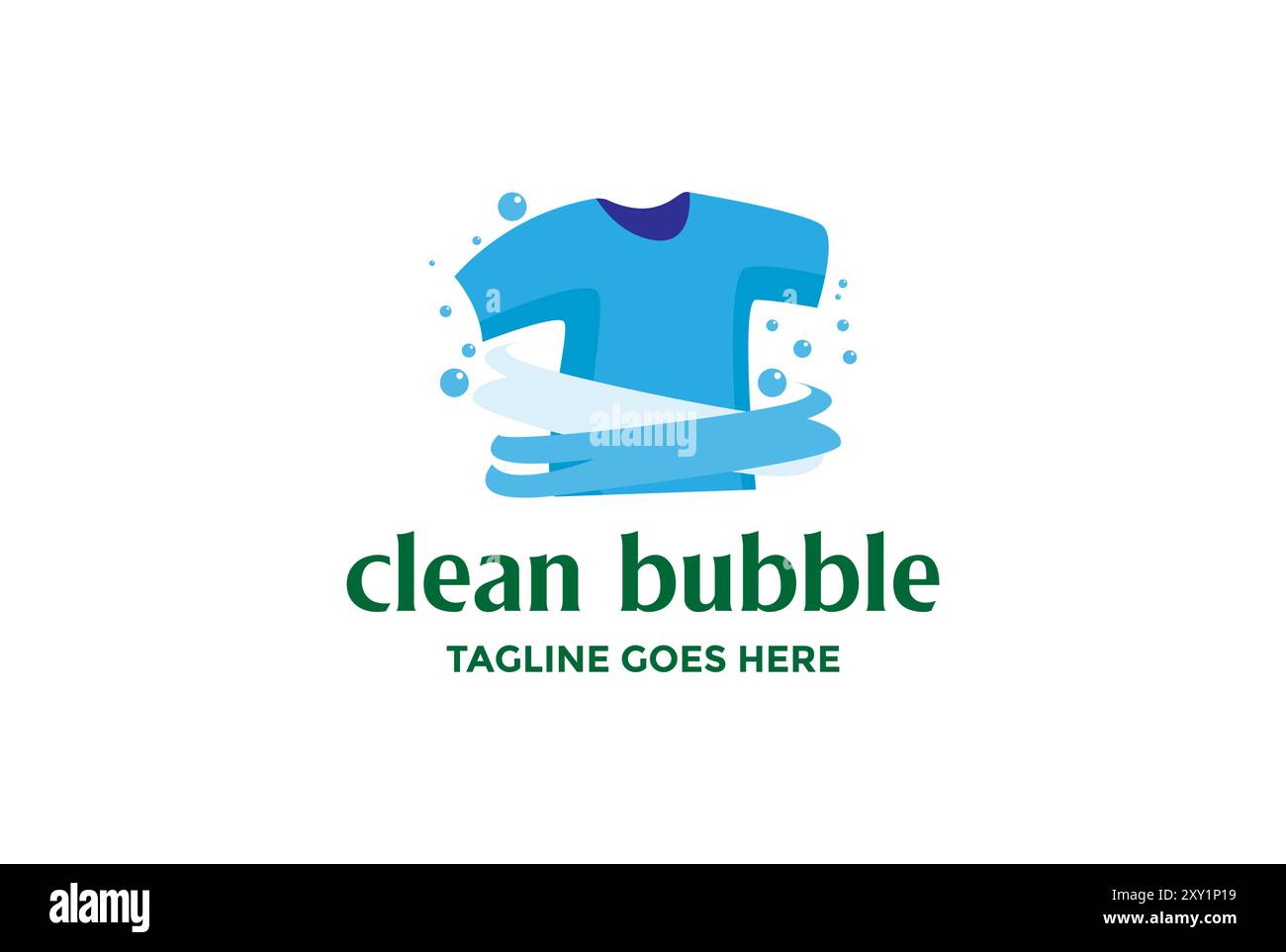 Moderno panno blu con bolla per lavanderia Clean Logo Design Vector Illustrazione Vettoriale
