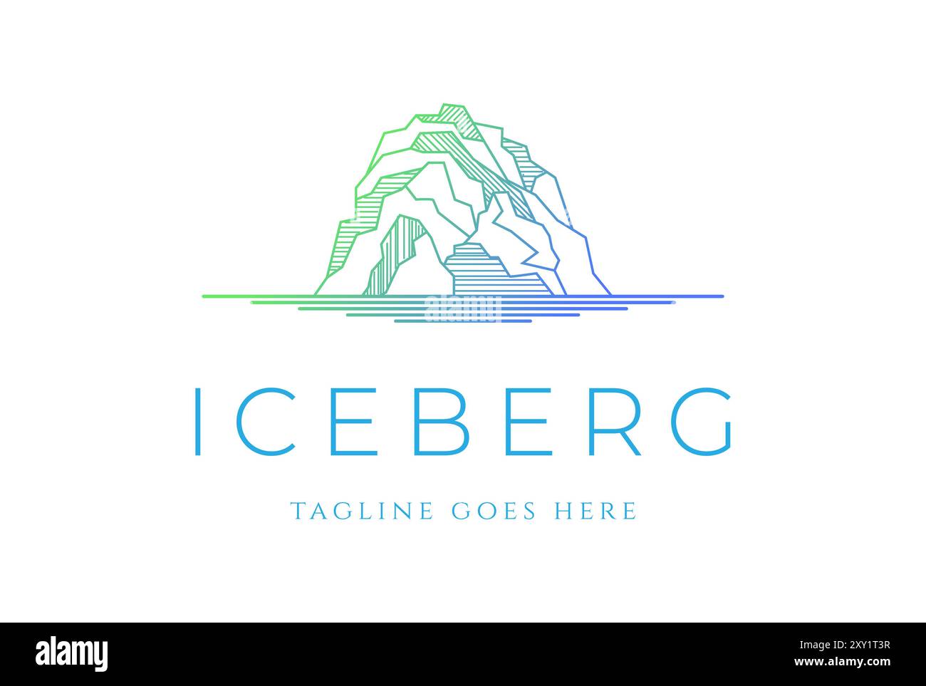 Design geometrico Ice Rock Mountain o Iceberg Line Outline Stroke Style Logo Vector Illustrazione Vettoriale