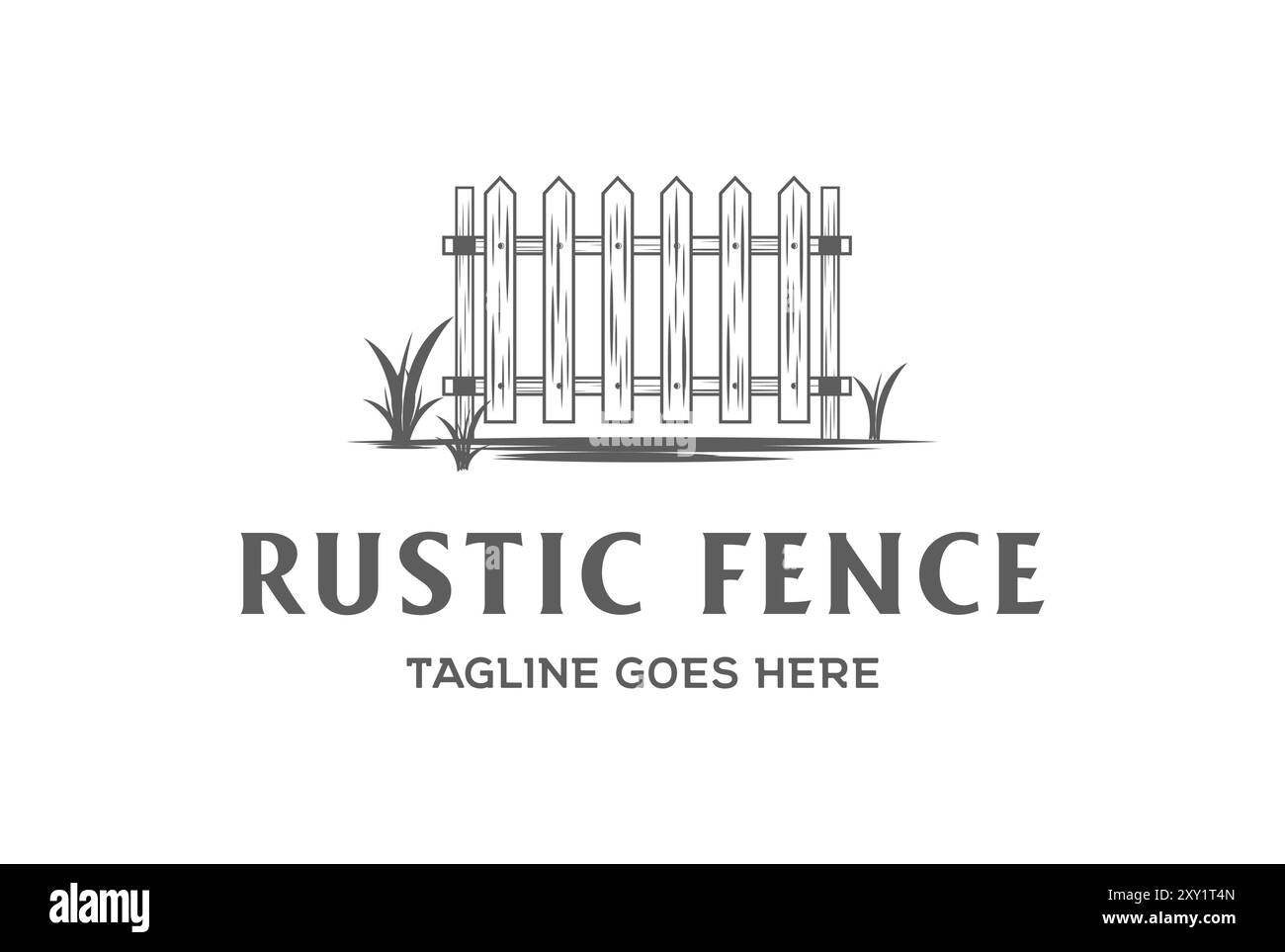 Disegna a mano recinzione in legno rustico per Farm Park Garden Logo Design Vector Illustrazione Vettoriale