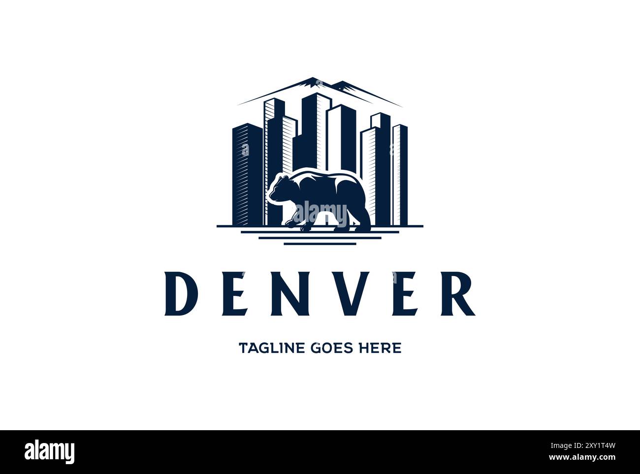 Denver Mountain City Bear silhouette Logo Design Vector Illustrazione Vettoriale