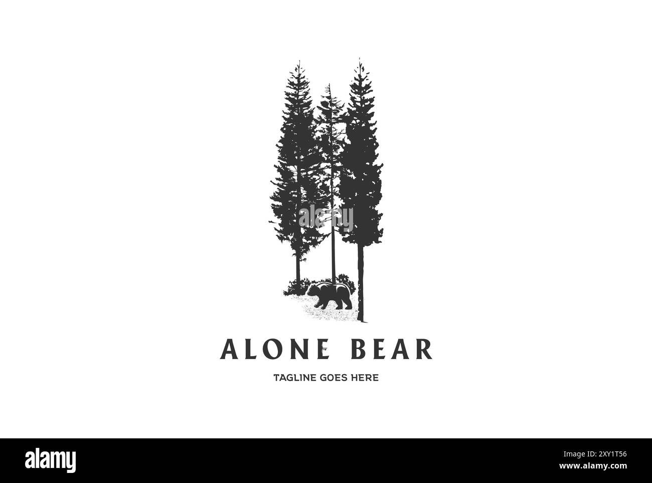 Vintage retro Pine abete Conifer Cedro cipresso Larch Evergreen Fir Trees Forest with Bear for Conservation Logo Design Vector Illustrazione Vettoriale