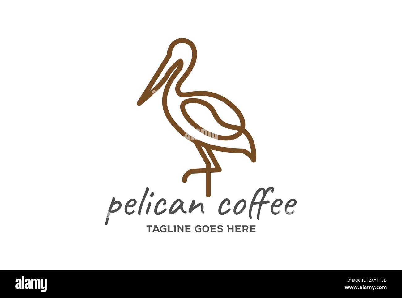 Semplice e minimalista uccello Heron con cicogna di pelliccia fenicottero con contorno della linea del caffè per un design vettoriale con logo Cafe Illustrazione Vettoriale