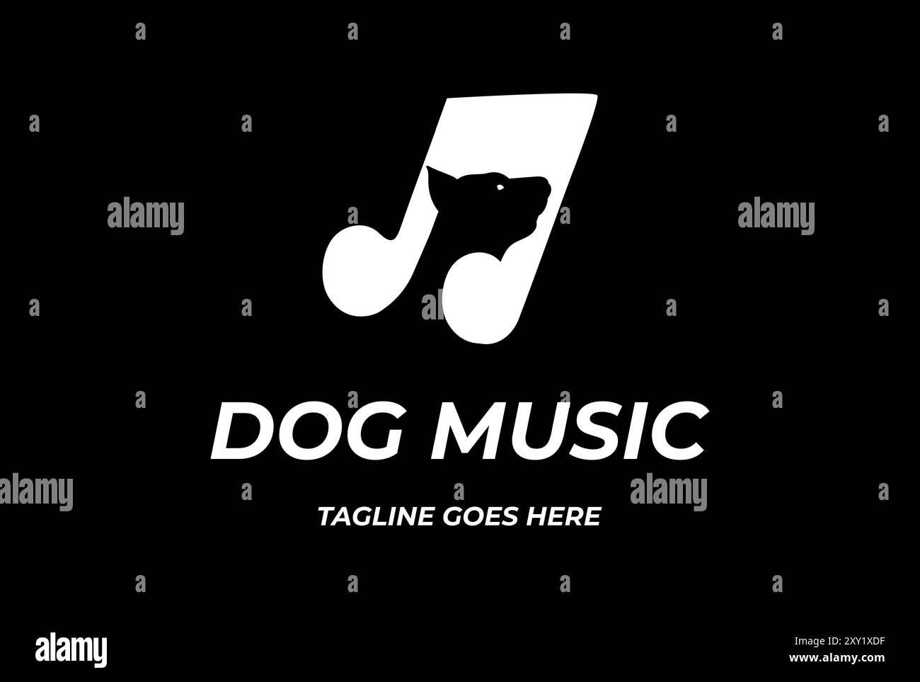 Note musicali intelligenti con silhouette Dog Head Logo Design Vector Illustrazione Vettoriale