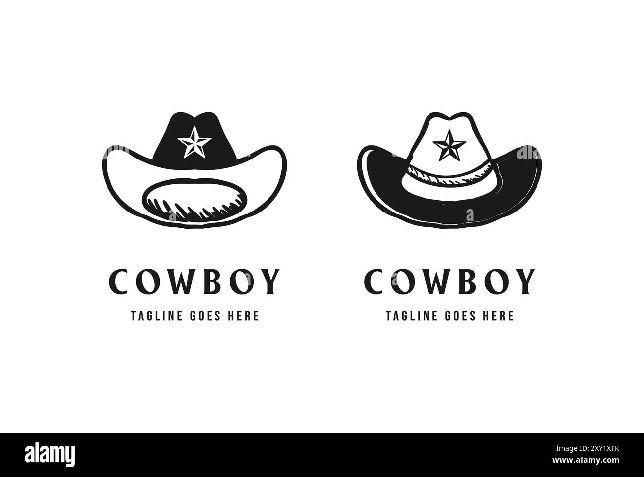 Cappello da sceriffo Texas Star Cowboy con silhouette WESTERN Country Design Vector Illustrazione Vettoriale