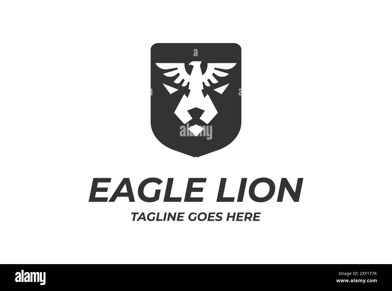 Eagle Falcon Phoenix Bird d d'epoca con logo Lion Tiger Jaguar Leopard Puma Face Shield Badge Emblem Illustrazione Vettoriale