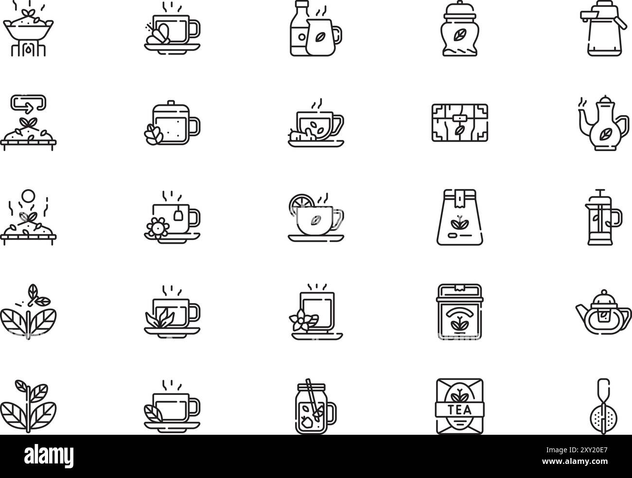 La raccolta Tea icons è un'illustrazione vettoriale con tratto modificabile. Illustrazione Vettoriale