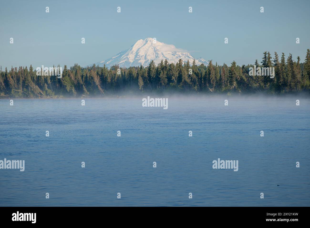 Nebbia di prima mattina sul fiume Kenai in Alaska Foto Stock